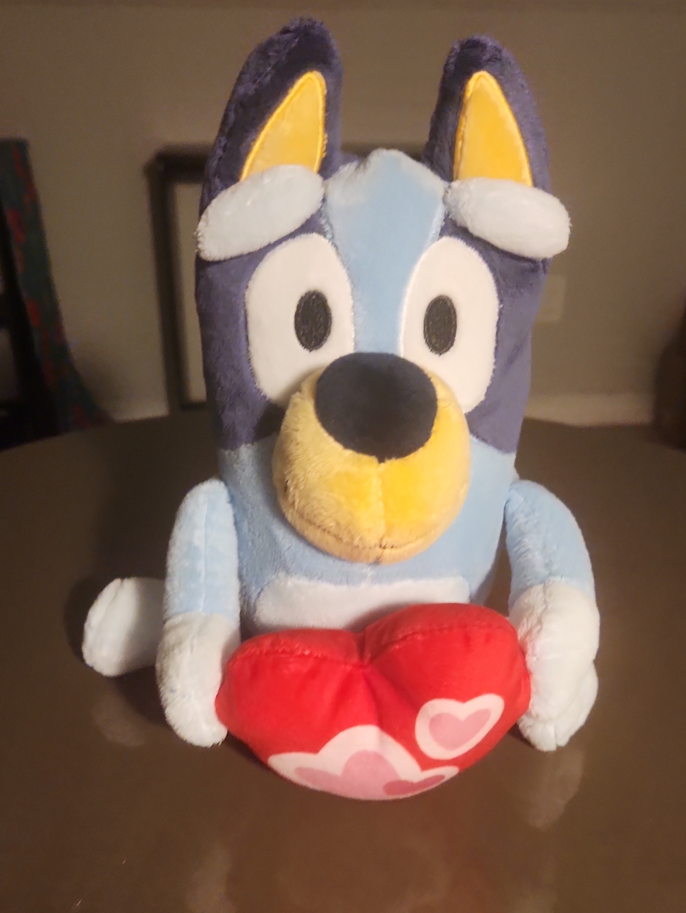 Blue Plush Dog Holding Red Heart Stuffed Toy